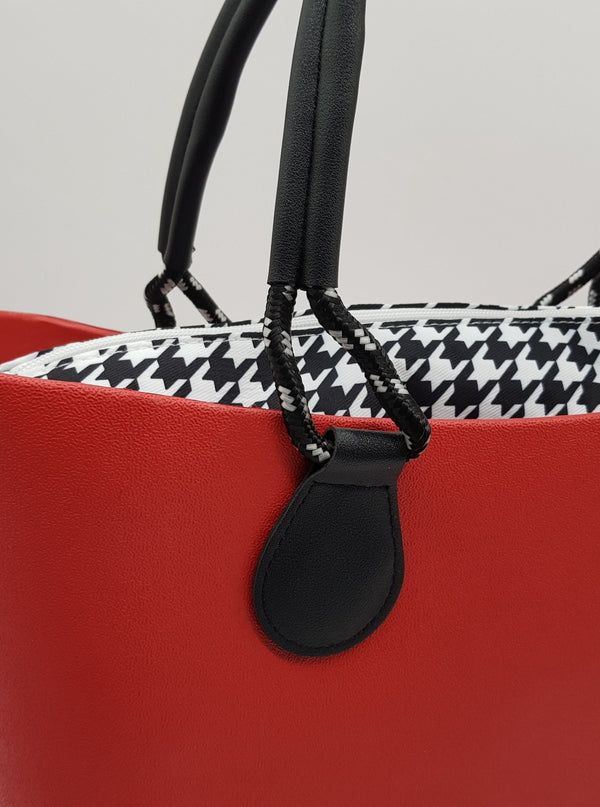 Close up of Corfu Bag - Red with Houndstooth