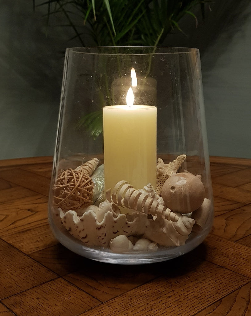 Ivory Flameless LED Candle in hurricane candle holder
